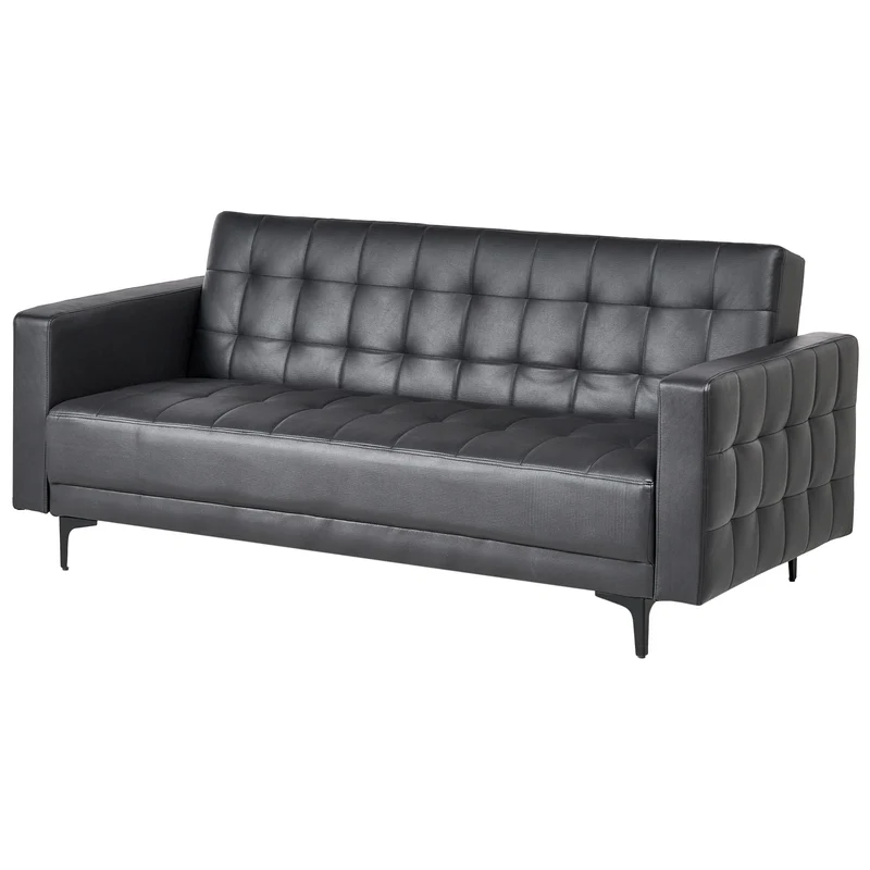 Canapé Convertible 3 Places en Cuir PU Noir Elégant Capitonnage Décoratif Aberdeen