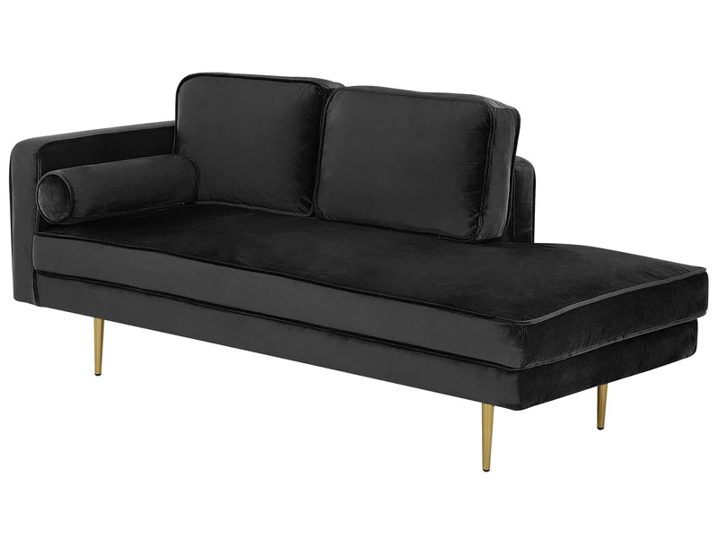 Chaise Longue Méridienne Côté Gauche en Velours Noir Assise Confortable pour Salon Glamour et Moderne Beliani