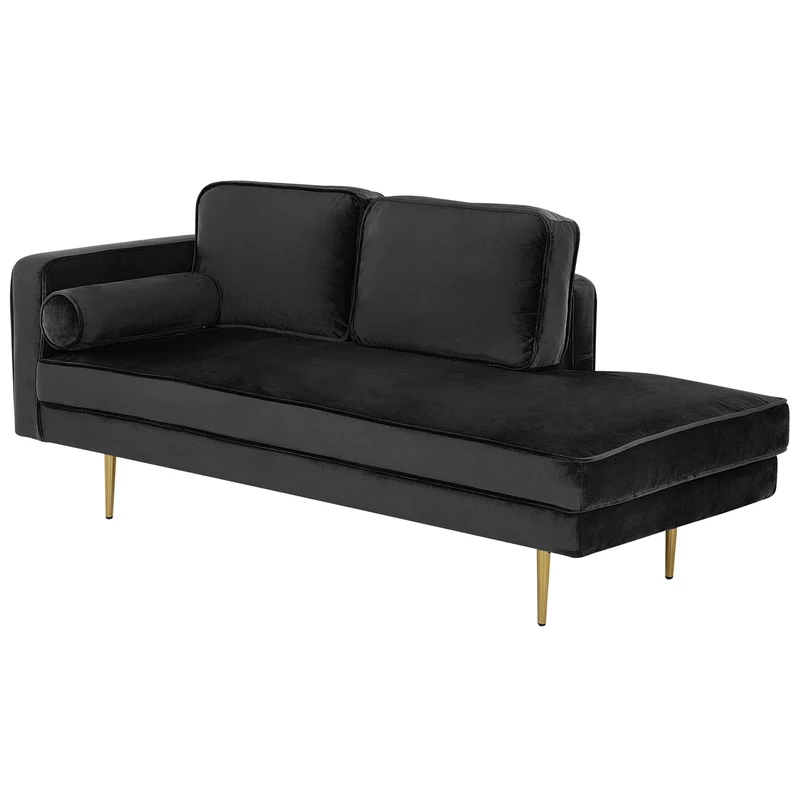 Chaise Longue Méridienne Côté Gauche en Velours Noir Assise Confortable pour Salon Glamour et Moderne Beliani