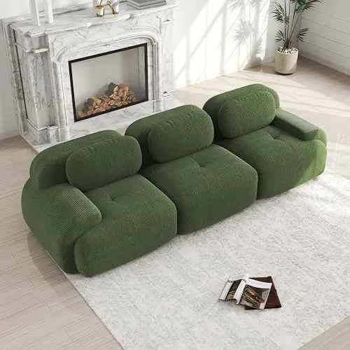 Générique Canapé Modulable avec Dossier, Canapé d'angle en L U Canapé sans Structure Velours,Canapé-Lit 1 2 3 4 Places avec Pouf,Canapé Relaxant pour Salon, Livré Monté,Vert,3 Sitze