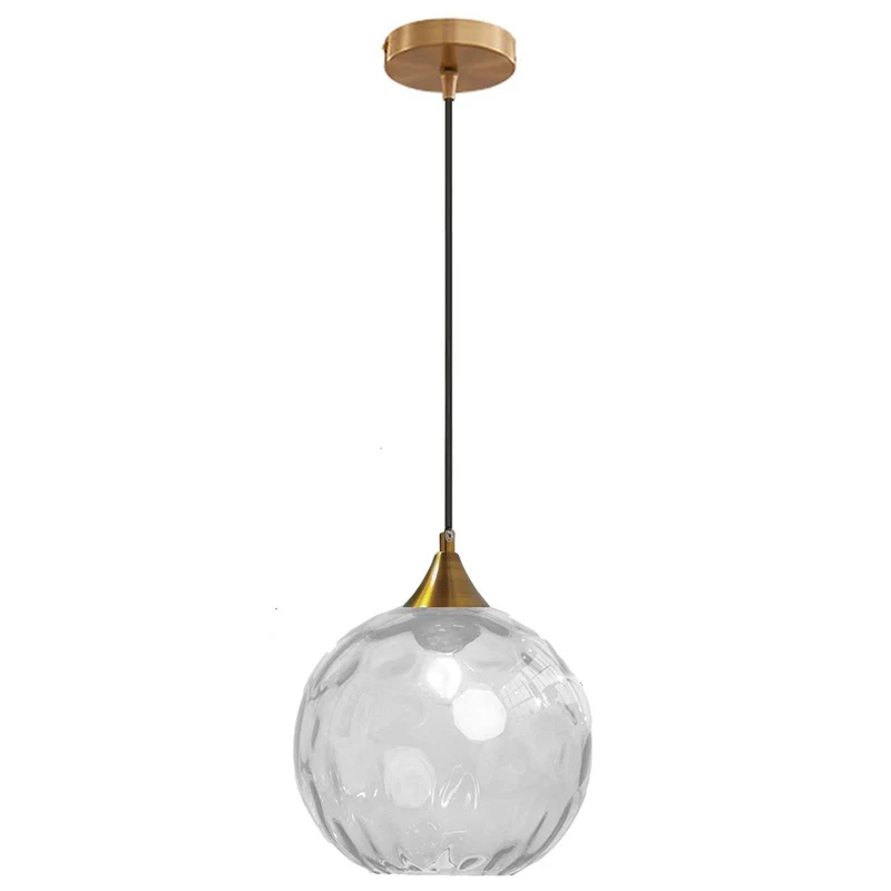 MZStech 20cm Transparent Globe en verre Suspension Base en bronze doré avec boule de verre Lampe de plafond suspendue pour îlot de cuisine, salle à manger et table de chevet (Transparent)