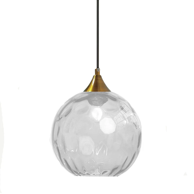 MZStech 20cm Transparent Globe en verre Suspension Base en bronze doré avec boule de verre Lampe de plafond suspendue pour îlot de cuisine, salle à manger et table de chevet (Transparent)