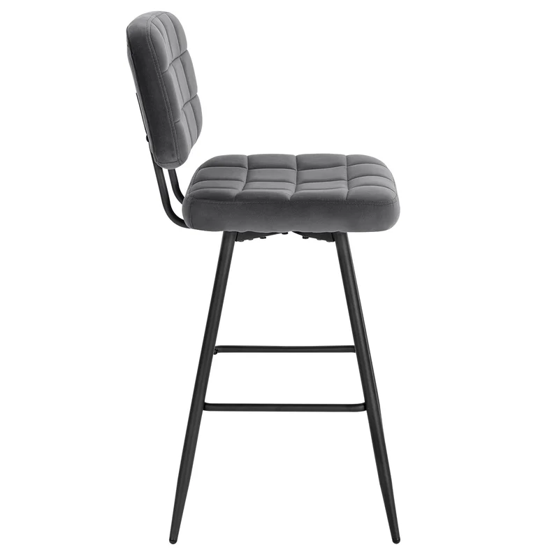 EUGAD Tabouret Bar, Chaise de Bar, avec Dossier, Repose-Pieds, Siège Rembourré, en Velours et Métal,Gris foncé,1043BY-1