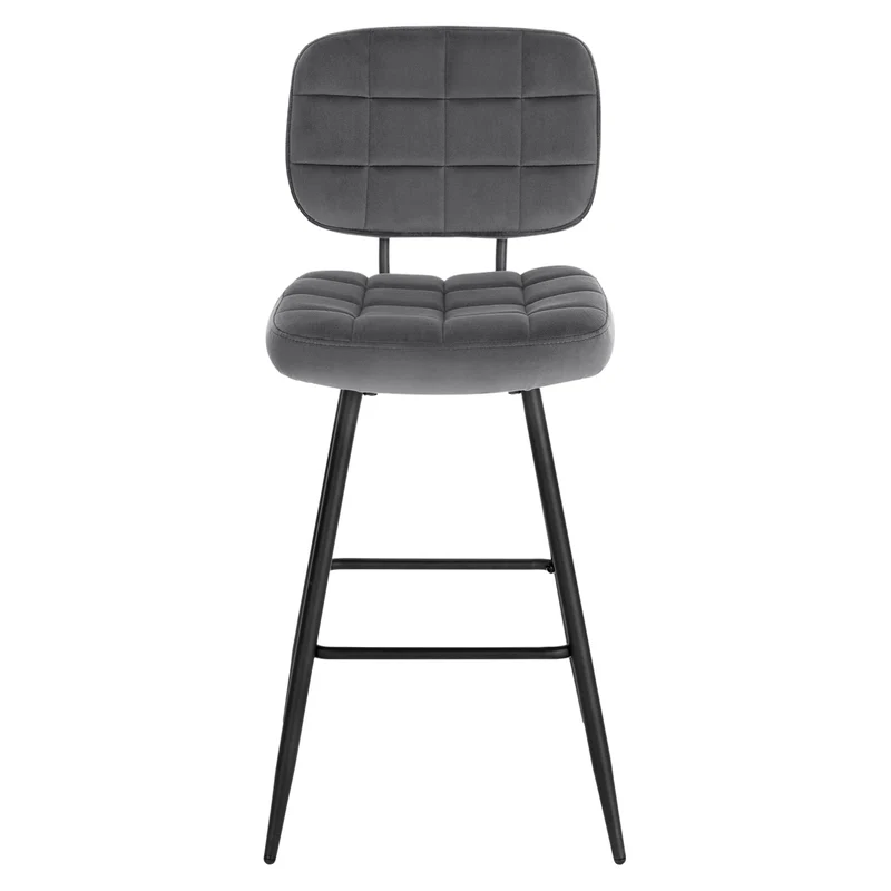 EUGAD Tabouret Bar, Chaise de Bar, avec Dossier, Repose-Pieds, Siège Rembourré, en Velours et Métal,Gris foncé,1043BY-1