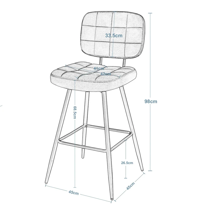 EUGAD Tabouret Bar, Chaise de Bar, avec Dossier, Repose-Pieds, Siège Rembourré, en Velours et Métal,Gris foncé,1043BY-1