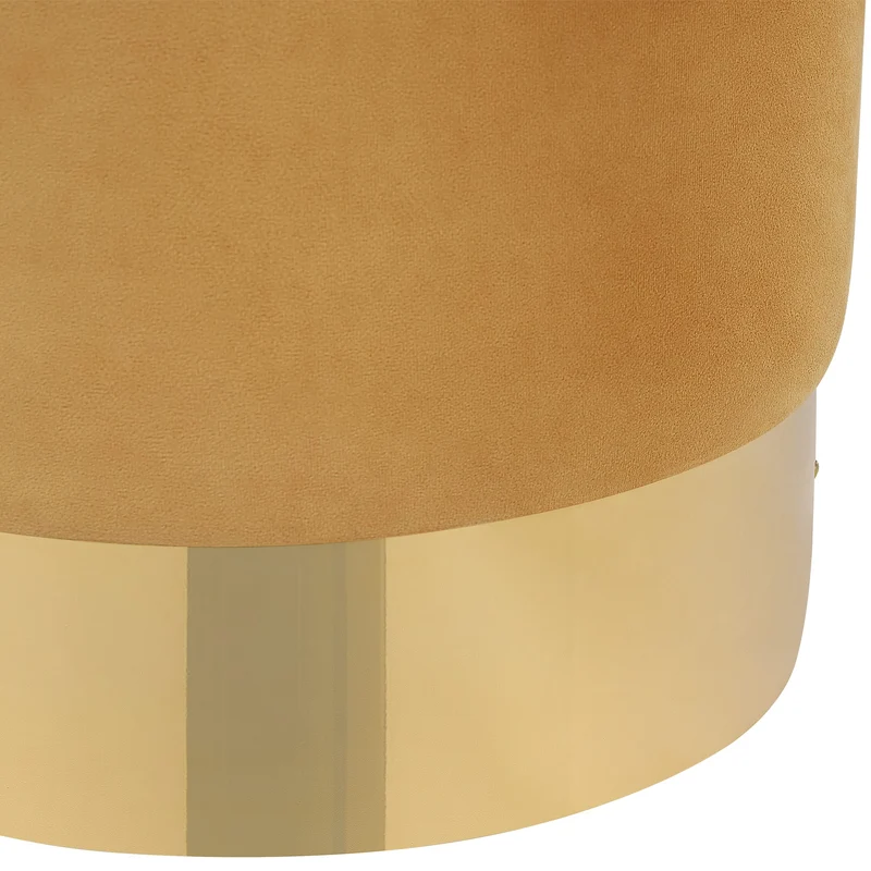 Beliani Pouf de Forme Cylindrique fabriqué en Velours Jaune avec Base Métallique Doré pour Salon ou Chambre Glamour et Moderne