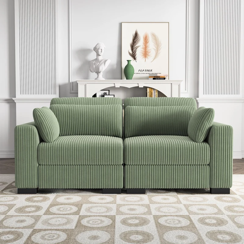 MIOOSUT Canape 2 Places Convertible, Canapé Moderne, Canapé Modulable, Meuble Rembourré Design Moderne, avec Coussin, Tissu Velours Côtelé, Salon (Vert, 2 Places)