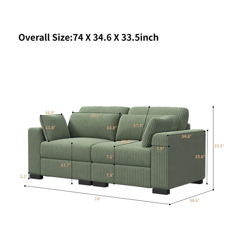 MIOOSUT Canape 2 Places Convertible, Canapé Moderne, Canapé Modulable, Meuble Rembourré Design Moderne, avec Coussin, Tissu Velours Côtelé, Salon (Vert, 2 Places)