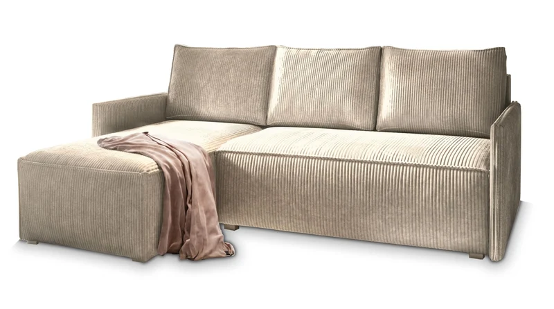 Masseno Canapé d'angle PERUSI avec Fonction Couchage Forme en L, Classique, avec Coffre de Rangement, Ensemble canapé de Salon - Beige