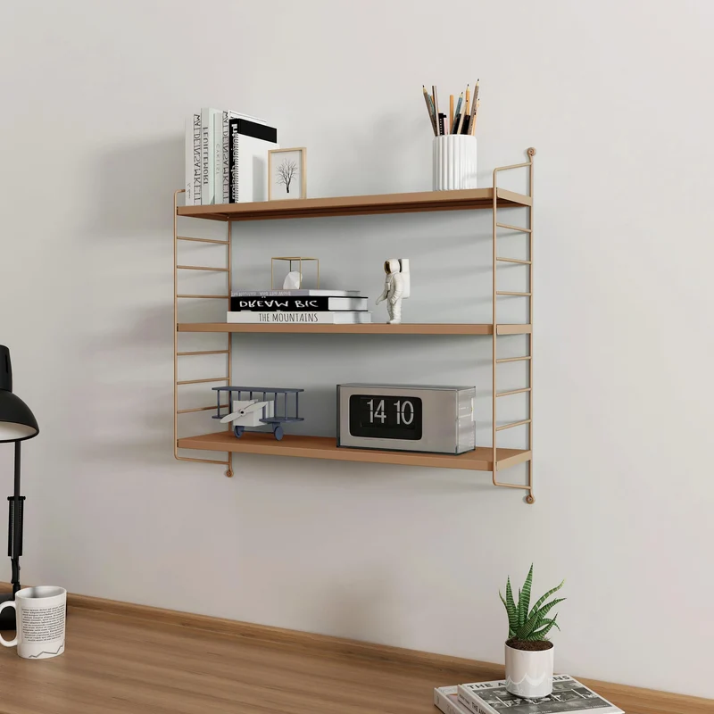 [en.casa] Étagère Murale Meuble de Rangement Flottant à 3 Niveaux avec Cadre Stable Style Industriel Élégant pour Cuisine Salon Chambre Salle de Bains Acier 50 x 60 x 15 cm Marron Clair Mat