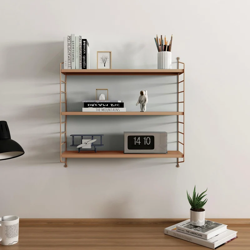 [en.casa] Étagère Murale Meuble de Rangement Flottant à 3 Niveaux avec Cadre Stable Style Industriel Élégant pour Cuisine Salon Chambre Salle de Bains Acier 50 x 60 x 15 cm Marron Clair Mat