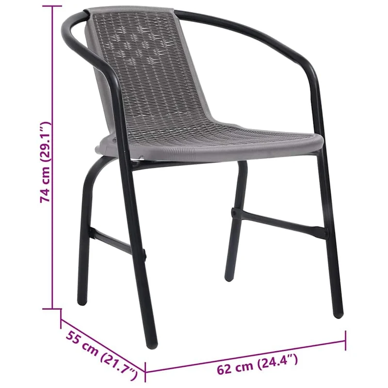 vidaXL 2X Chaises de Jardin Fauteuils de Patio Chaises de Terrasse Sièges de Salle à Manger d'Extérieur Plastique Rotin et Acier 110 kg