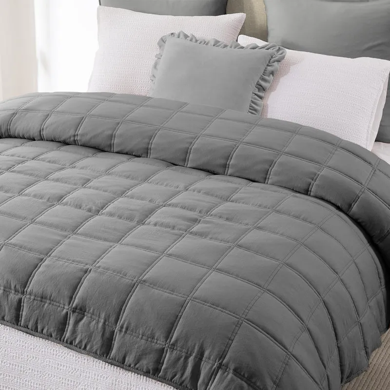 R.SHARE Couvre Lit 2 Personnes 200x220 cm, Dessus de Lit 2 Personnes Gris, Jeté de Lit Boutis Matelassage à Carreaux Douce, Couverture Matelassé de Lit Canapé Printemps Été 4 Saisons Oeko-TEX