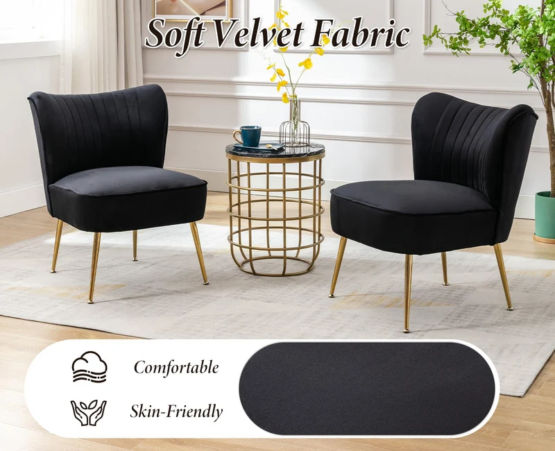 chairus Chaise de Salon en Velours Fauteuil de Chambre Comfortable Chaise Rembourrée Canapé 1 Place (Noir- 1 Piece)