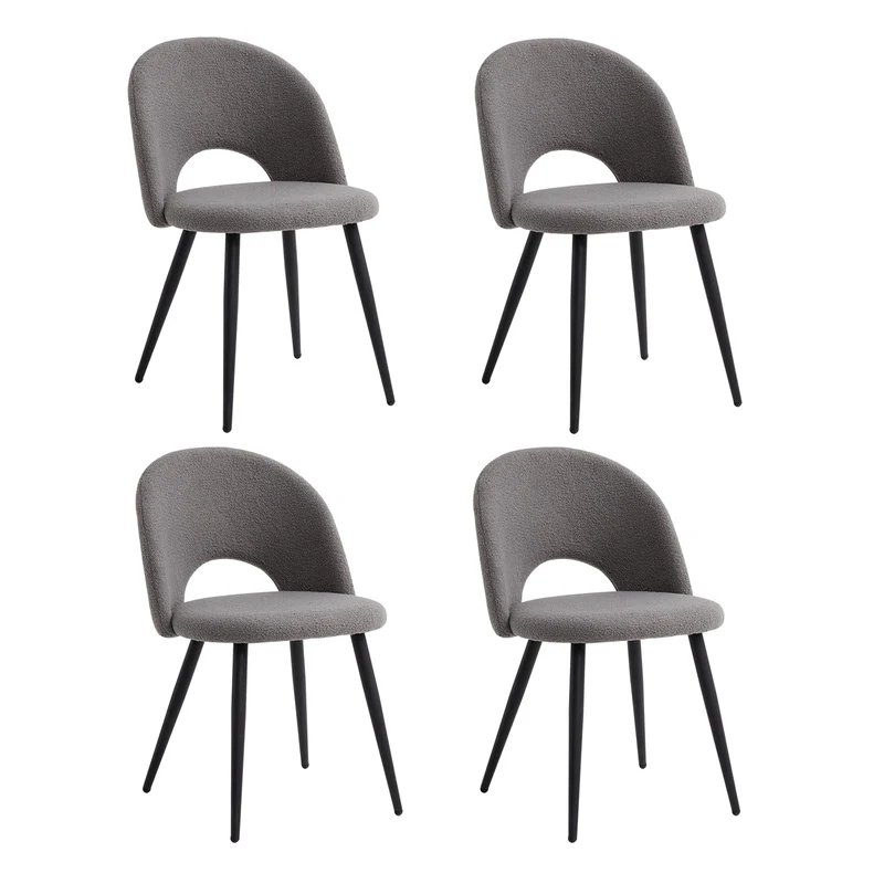 JZGORC Lot de 4 Chaise de Salle à Manger, Chaise de Salle à Manger Teddy en Velours Doux, Chaise de Cuisine avec Siège Moelleux et Accoudoirs, Pieds en Métal - Gris