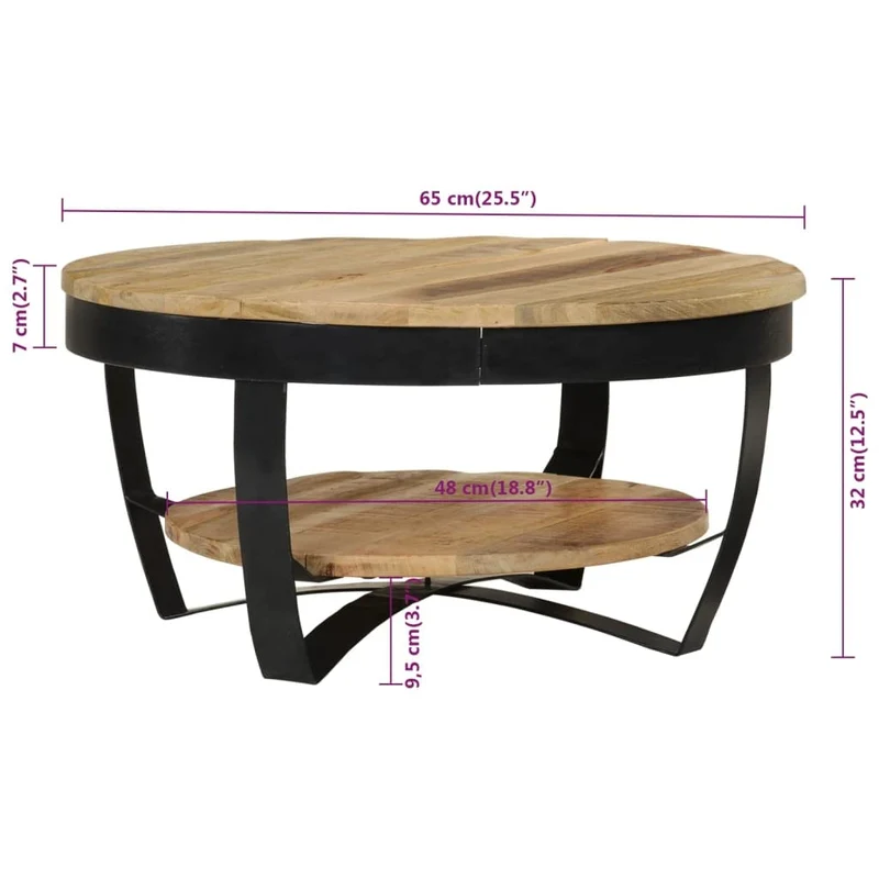 vidaXL Table Basse Table d'Appoint Canapé Salon Maison Bois Massif de Manguier