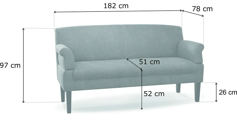 CAVADORE Canapé de Cuisine Malm 3 Places en Simili Cuir avec accoudoirs réglables, Noyau à Ressorts et Coutures contrastées Modernes 182 x 97 x 78 cm, Microfibre Marron Clair