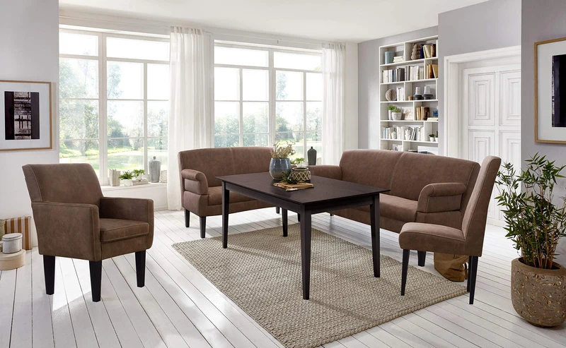 CAVADORE Canapé de Cuisine Malm 3 Places en Simili Cuir avec accoudoirs réglables, Noyau à Ressorts et Coutures contrastées Modernes 182 x 97 x 78 cm, Microfibre Marron Clair