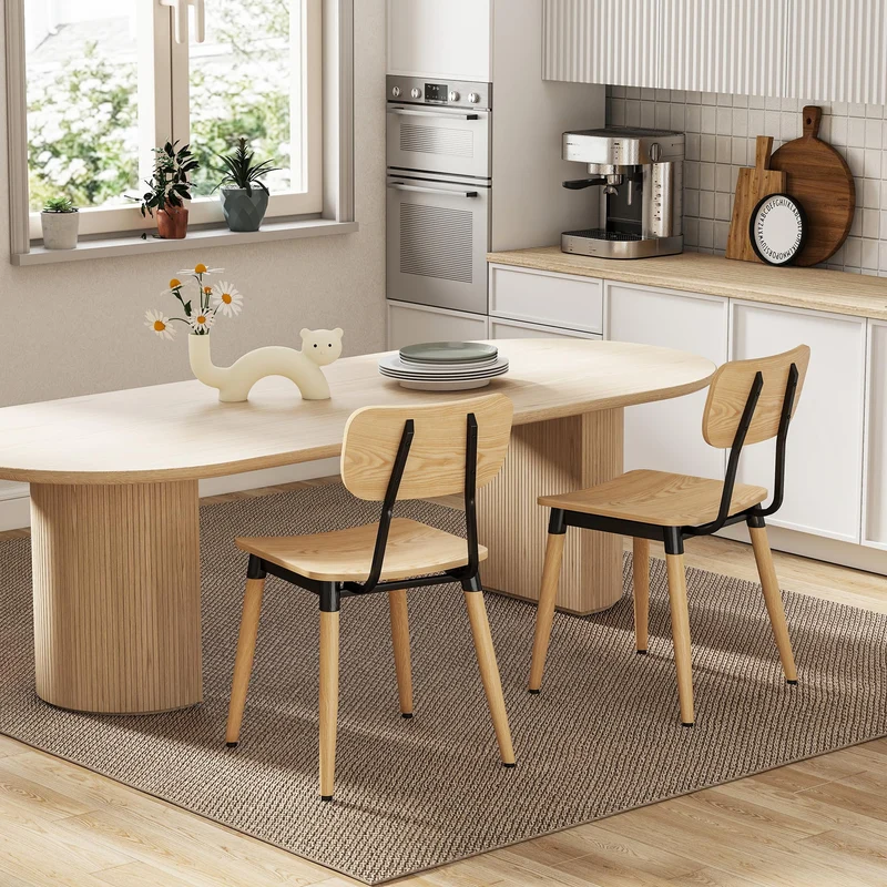 HOMCOM Lot de 2 chaises de Salle à Manger chaises de Cuisine Modernes avec Pieds en Acier et Dossier incurvé pour Salle à Manger, Chambre, Salon, Effet Bois Naturel