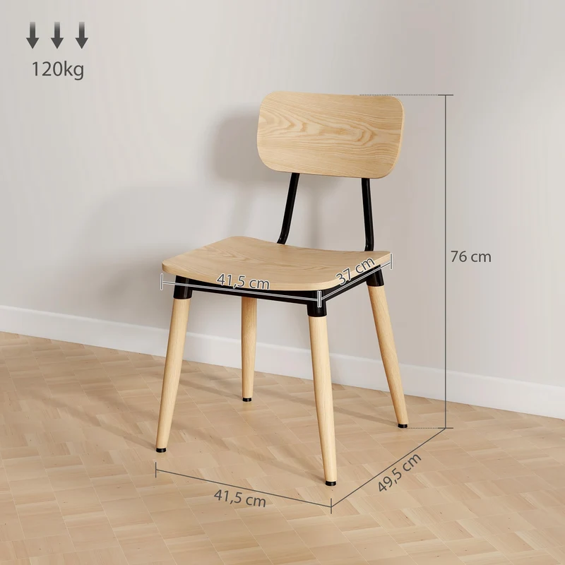 HOMCOM Lot de 2 chaises de Salle à Manger chaises de Cuisine Modernes avec Pieds en Acier et Dossier incurvé pour Salle à Manger, Chambre, Salon, Effet Bois Naturel