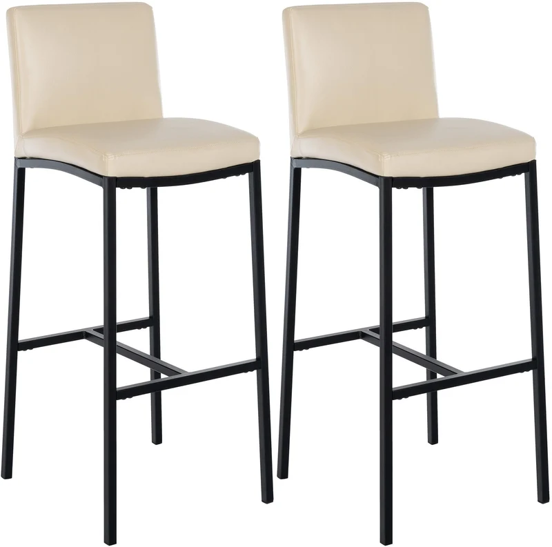 CLP Lot de 2 tabourets, chaises de Bar Freeport avec Dossier rembourré, Repose-Pieds en Similicuir et Tissu, Couleur:crème, Matériel:Similicuir