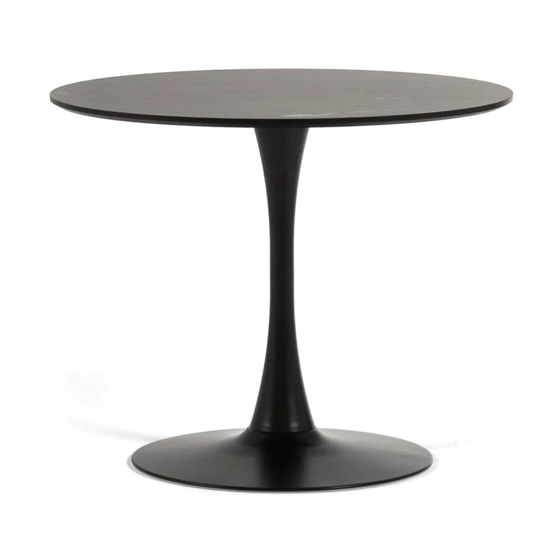 Table ronde tulipe d'intérieur diamètre 90 cm, 4 personnes cuisine/salle à manger/bureau style classique moderne avec dessus MDF effet bois et base en métal verni mat Orlando (Noir)