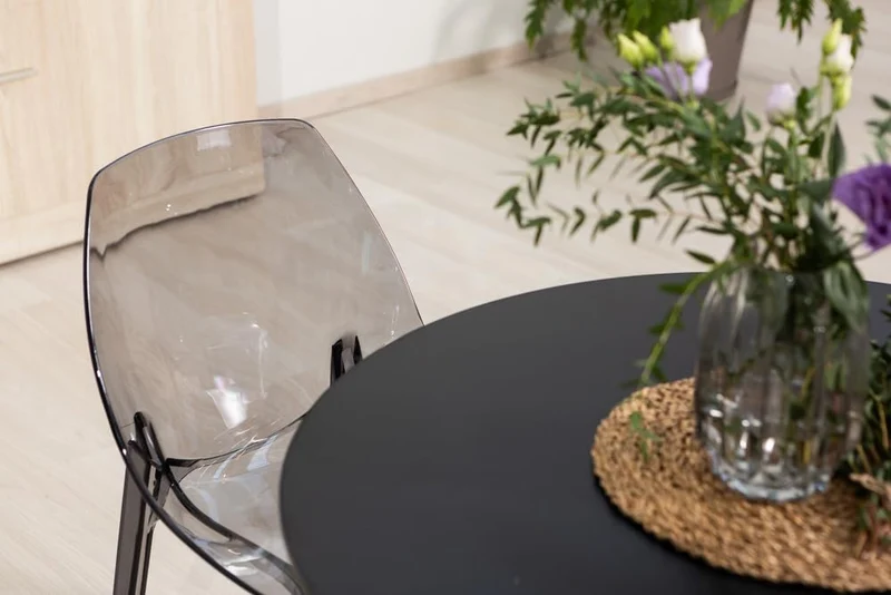 Table ronde tulipe d'intérieur diamètre 90 cm, 4 personnes cuisine/salle à manger/bureau style classique moderne avec dessus MDF effet bois et base en métal verni mat Orlando (Noir)