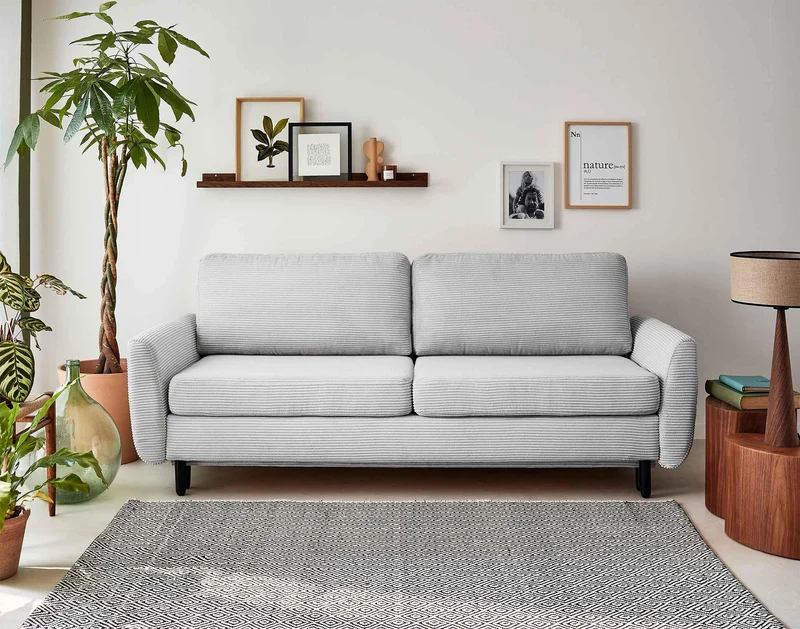 Lisa Design - Canapé Convertible avec Coffre Dan en Velours Côtelé - Canapé Lit - Sofa Gris Clair 3 Places - Salon