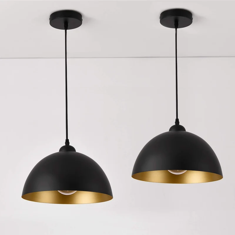 lux.pro Lot de 2 Lampes à Suspension Éclairage Intérieur Hauteur Réglable Métal Diamètre 30 cm Noir Doré
