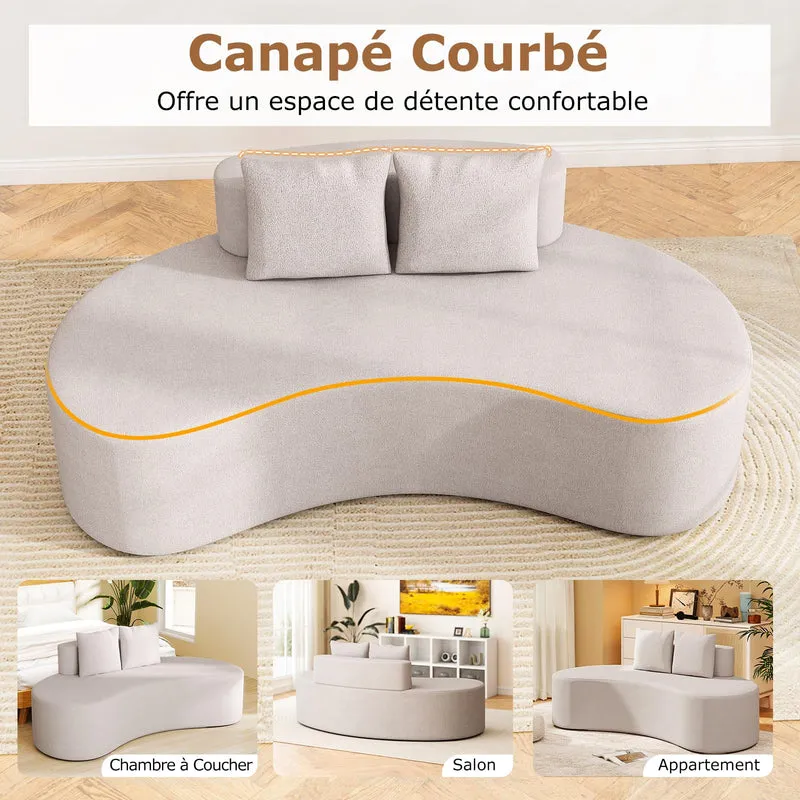 COSTWAY Canapé Compressé 2-3 Places, Canapé Courbé en Forme de Croissant avec 2 Coussins, Dossier Bas & Siège Spacieux en Mousse, Base Antidérapante, Aucun Assemblage, pour Salon, Bureau (Gris)