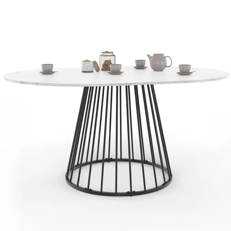IDMarket - Table à Manger Extensible Ronde Yuna 4-8 Personnes Plateau Effet marbre Blanc Alaska et Noir 110-150 cm