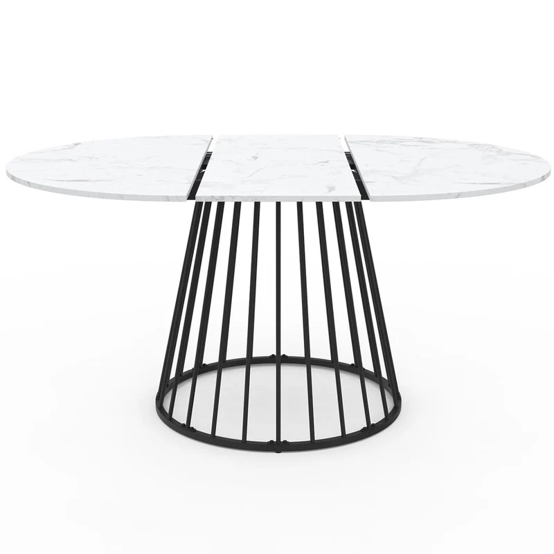 IDMarket - Table à Manger Extensible Ronde Yuna 4-8 Personnes Plateau Effet marbre Blanc Alaska et Noir 110-150 cm