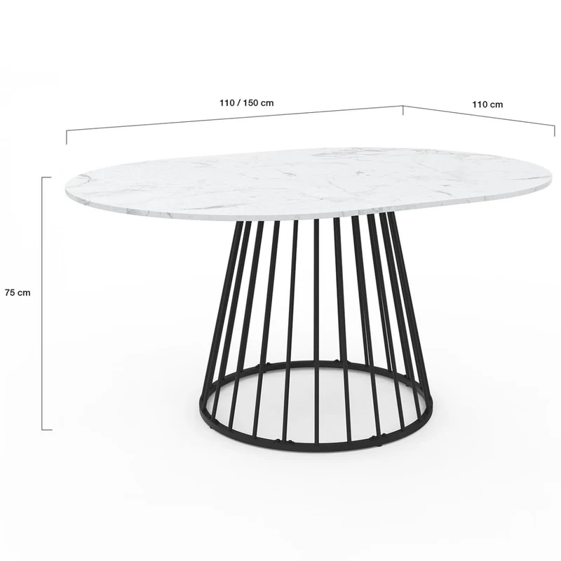 IDMarket - Table à Manger Extensible Ronde Yuna 4-8 Personnes Plateau Effet marbre Blanc Alaska et Noir 110-150 cm