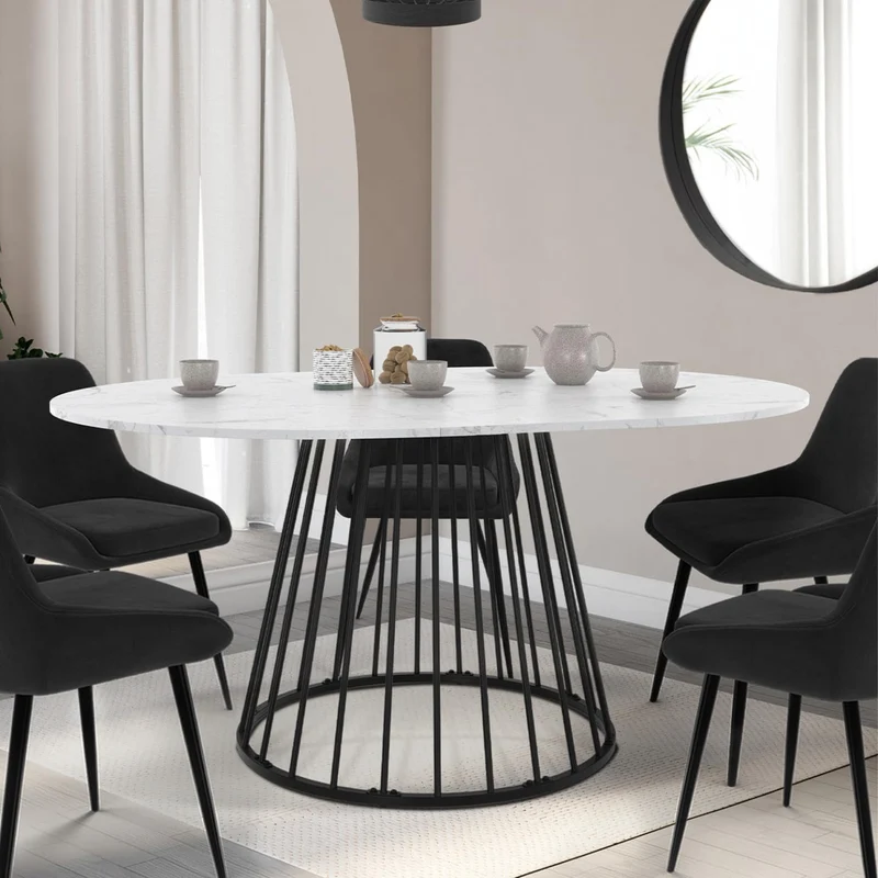 IDMarket - Table à Manger Extensible Ronde Yuna 4-8 Personnes Plateau Effet marbre Blanc Alaska et Noir 110-150 cm