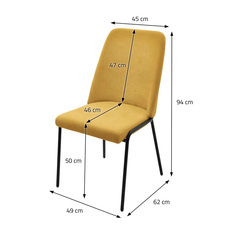 ML-Design Lot de 4 Chaises de Salle à Manger, Moutarde en Polyester avec Pieds Métalliques, Dossier Ergonomique, Assise Rembourrée, Sièges Confortables pour Cuisine et Salon, Design Moderne Élégant