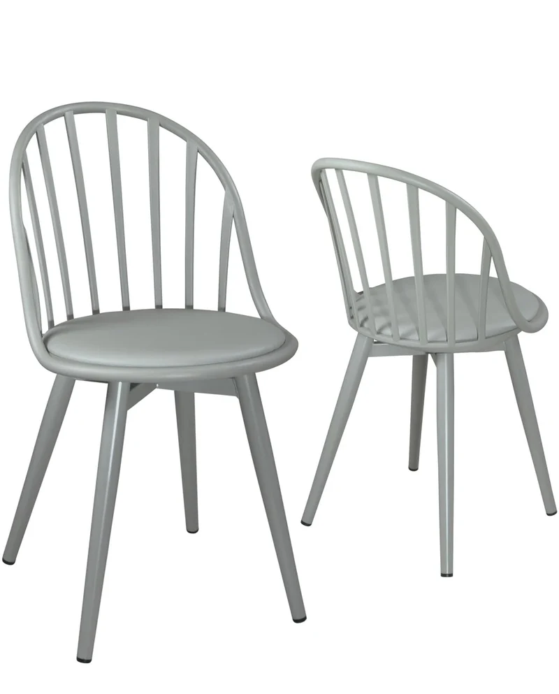 KAYELLES Lot de 2 chaises bistrot à barreaux Design Cuisine, Salle à Manger, Cussin Simili Cuir, Pieds en métal Bold (Gris)