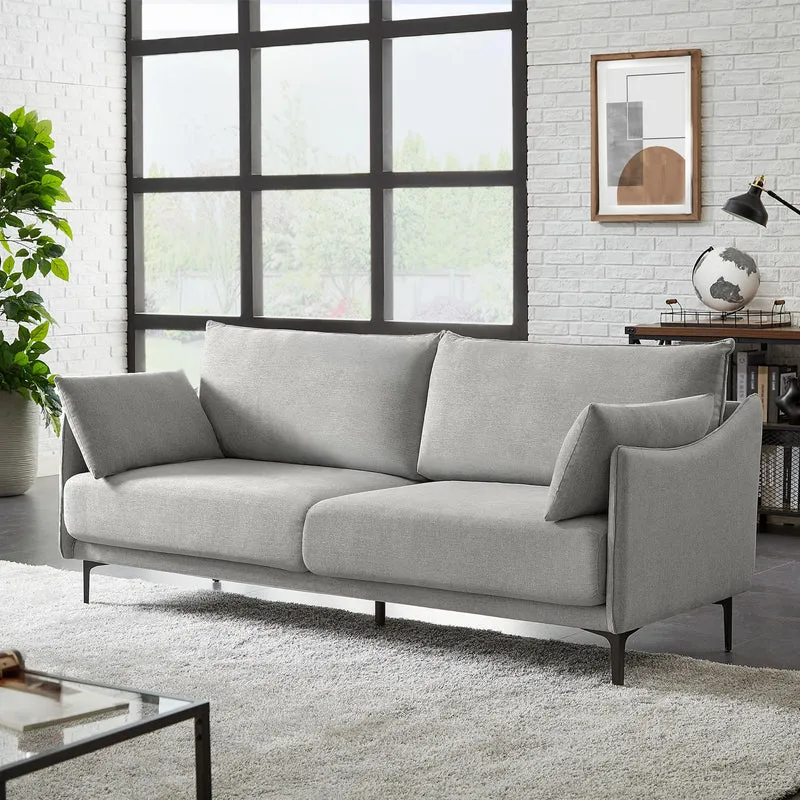 Sicaan Canapé 3 Places Industriel Sasha en Tissu Gris Clair – Canapé Droit Rectiligne Élégant et Robuste – Sofa Confortable Style Urbain Chic pour Salon, Appartement ou Loft – 203 x 85 x 86 cm