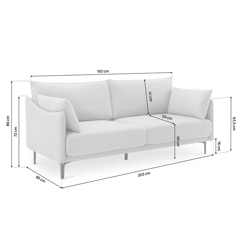 Sicaan Canapé 3 Places Industriel Sasha en Tissu Gris Clair – Canapé Droit Rectiligne Élégant et Robuste – Sofa Confortable Style Urbain Chic pour Salon, Appartement ou Loft – 203 x 85 x 86 cm
