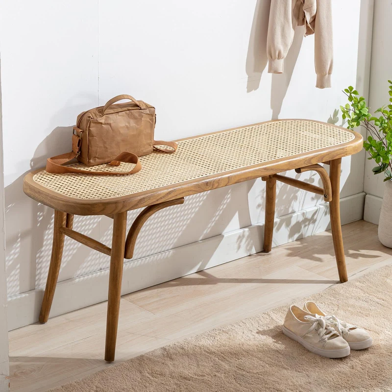 chairus Banc Ottoman de Rotin Banquette Entrée Chaussures Banc de Salle à Manger en Bois (Jaune)