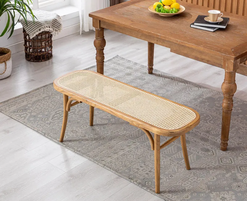 chairus Banc Ottoman de Rotin Banquette Entrée Chaussures Banc de Salle à Manger en Bois (Jaune)