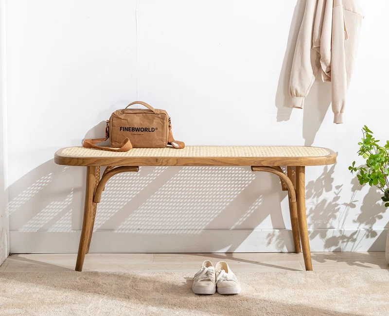 chairus Banc Ottoman de Rotin Banquette Entrée Chaussures Banc de Salle à Manger en Bois (Jaune)