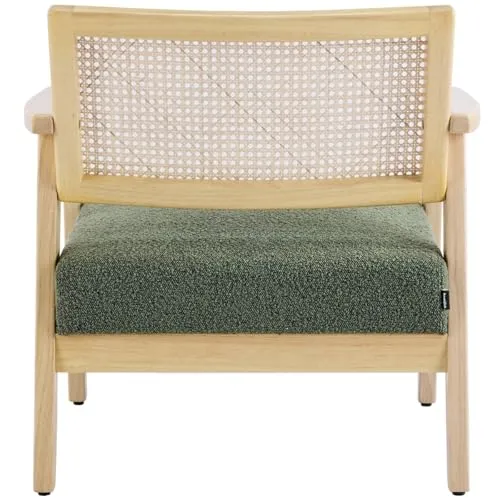 HOMIFAB Fauteuil en Tissu bouclé Vert et cannage Naturel - Tim
