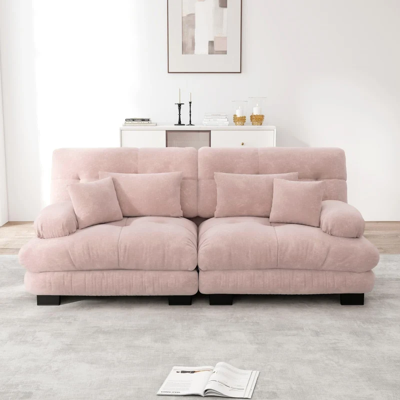 KOMHTOM Petit Canapé 2 Places Chenille avec Coussins Confortables, Accoudoir Courbe et Rembourré - Canapé Modulable Moderne (Rose)
