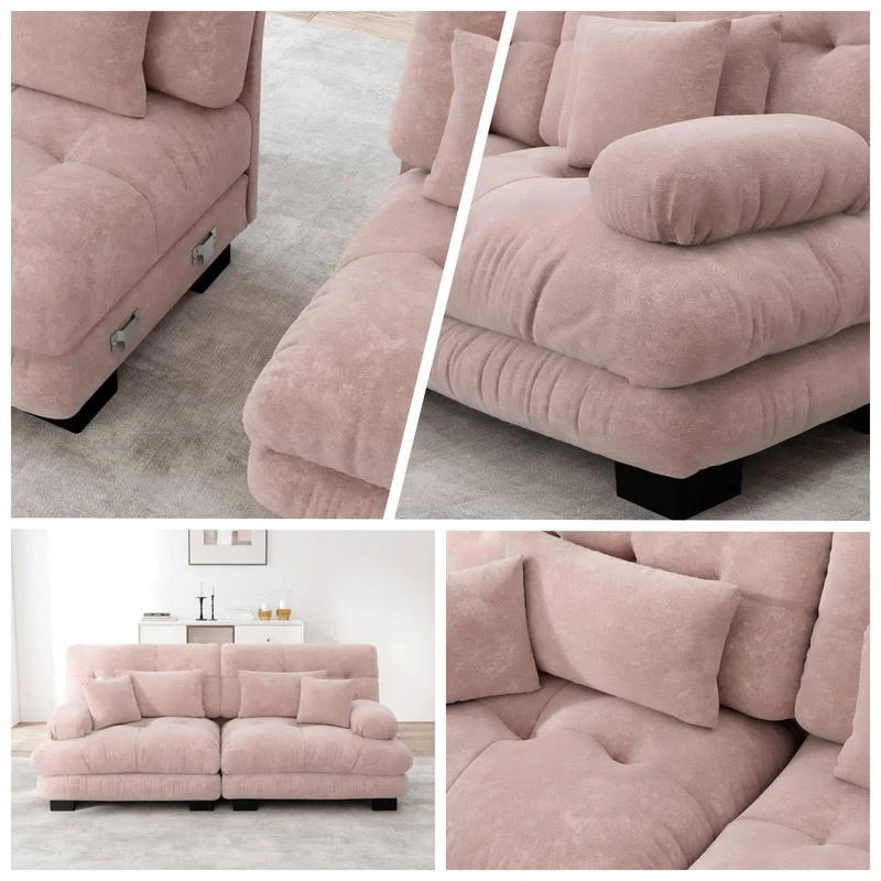KOMHTOM Petit Canapé 2 Places Chenille avec Coussins Confortables, Accoudoir Courbe et Rembourré - Canapé Modulable Moderne (Rose)