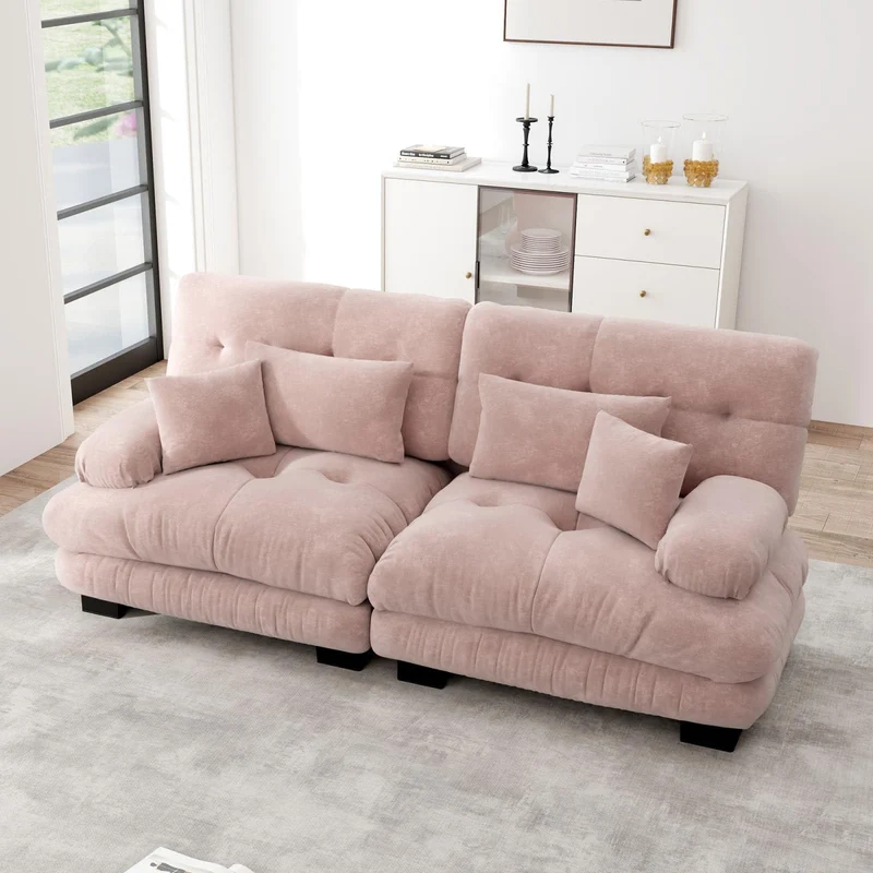 KOMHTOM Petit Canapé 2 Places Chenille avec Coussins Confortables, Accoudoir Courbe et Rembourré - Canapé Modulable Moderne (Rose)