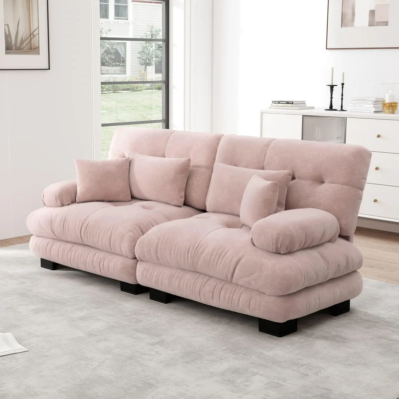 KOMHTOM Petit Canapé 2 Places Chenille avec Coussins Confortables, Accoudoir Courbe et Rembourré - Canapé Modulable Moderne (Rose)