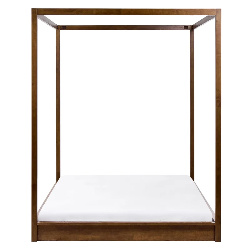Beliani Lit à Baldaquin Minimaliste en Bois 160 x 200 cm Meuble de Chambre Marron Foncé Herliere
