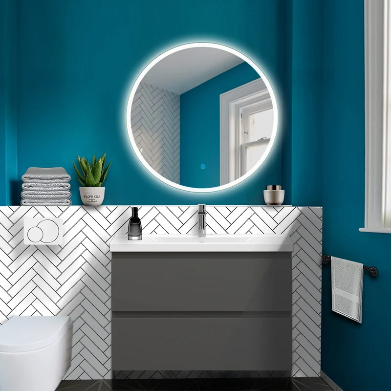 HAPAOSO Miroir de Salle de Bain Rond 60cm Miroir Mural LED + Anti-buée + Tactile + 6000K (lumière Blanche Froide)