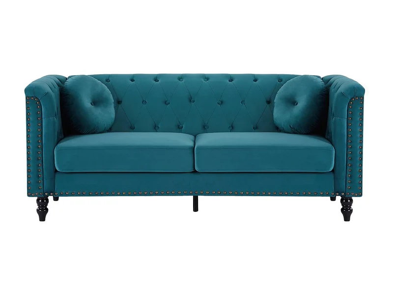 Vente-unique - Canapé 3 Places en Velours Bleu Canard Turner