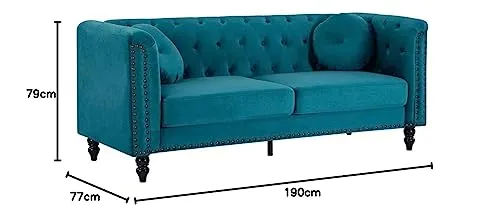 Vente-unique - Canapé 3 Places en Velours Bleu Canard Turner